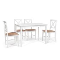 Обеденный комплект эконом Hudson Dining Set (стол + 4 стула) (Pure white (белый 2-1), ткань кор.-зол.) Обеденный комплект эконом Hudson Dining Set (стол + 4 стула) (Pure white (белый 2-1), ткань кор.-зол.)