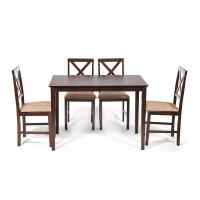 Обеденный комплект эконом Hudson Dining Set (стол + 4 стула) (cappuccino (темный орех), ткань кор.-золотая) Обеденный комплект эконом Hudson Dining Set (стол + 4 стула) (cappuccino (темный орех), ткань кор.-золотая)