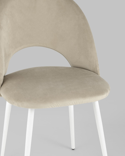 Стул Меган велюр бежевый белые ножки. Фото №9