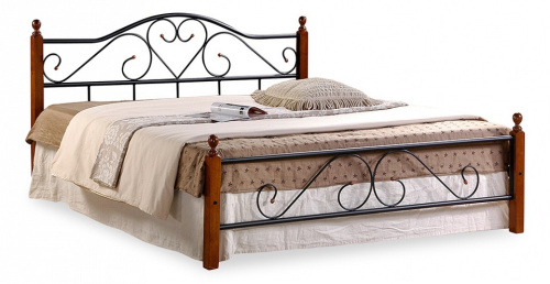 Кровать AT-815 дерево гевея/металл, 140*200 см (Double bed), красный дуб/черный. Фото №1