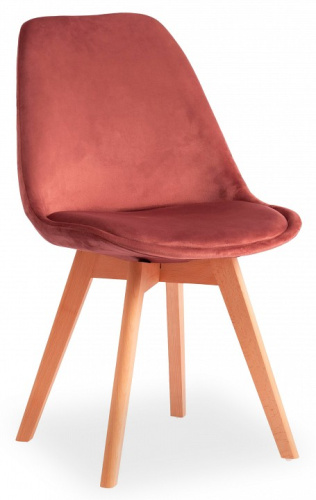 Стул Secret De Maison TULIP SOFT (mod. 74) вельвет/дерево , 54 х 47 х 83 см , коралловый (HLR 44)/натуральный (поставляется по 4 шт). Фото №1