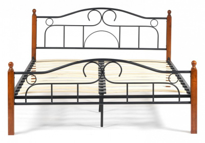 Кровать AT-808 Wood slat base дерево гевея/металл, 180*200 см (King bed), красный дуб/черный. Фото №2